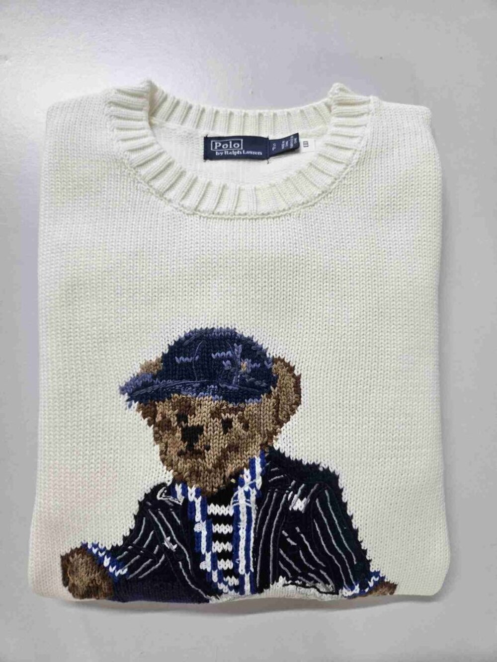 Polo Ralph Lauren Cream Sitting Polo Bear Crewneck Knit Sweater - Picture 2 of 4
